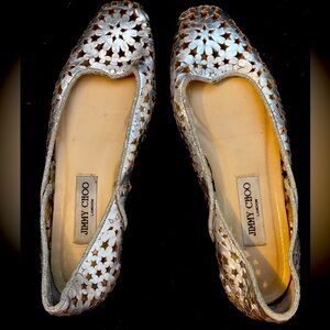 GUC Jimmy Choo Silver Star Cutout Ballet Flats Size 39